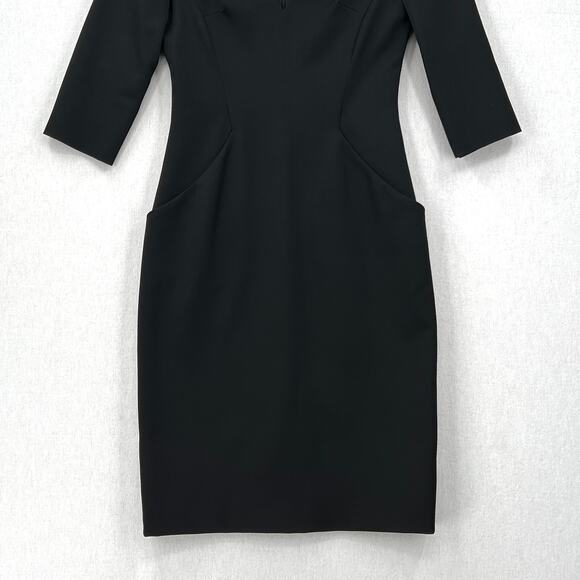 ALEXANDER MCQUEEN Wool Sheath Dress Womens 38 Black Pockets Elbow Sleeve Pencil - Picture 6 of 16